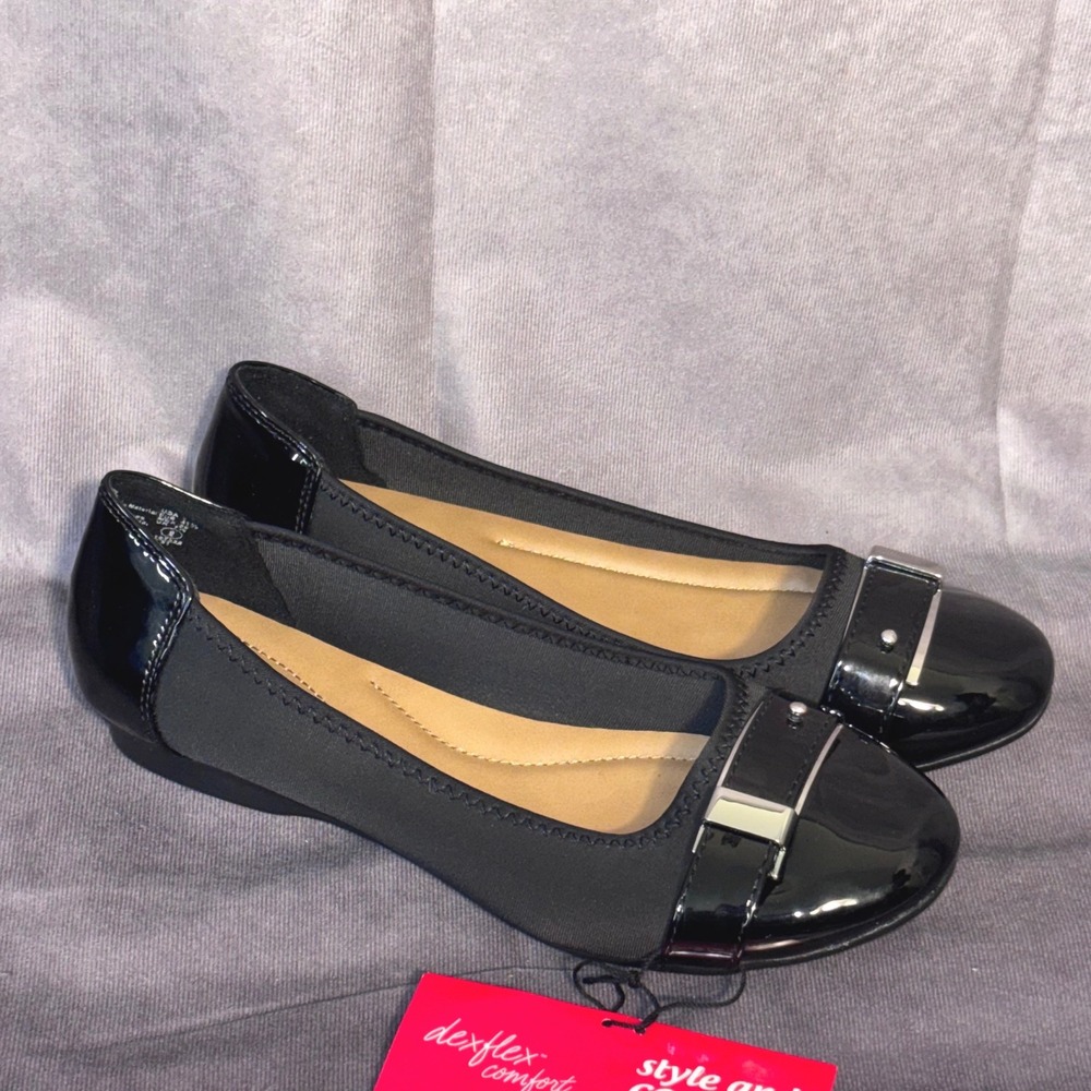 NWT Dexflex Patent Leather Comfort Ballet Flats Women Size 9 Black Professional